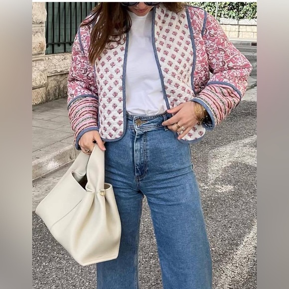 Floral patchwork cropped puffer jacket M - Picture 3 of 9